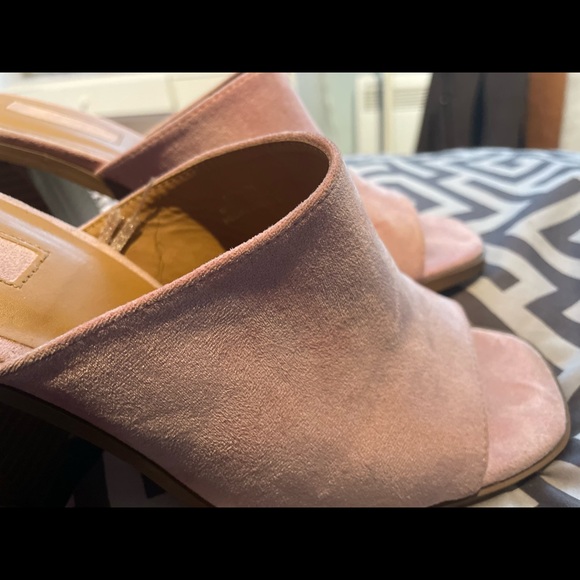 Forever 21 high heels pink block mules, din fabric - Picture 5 of 8